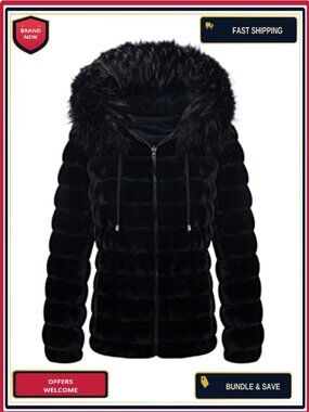 Reversible Faux Fur Puffer Winter Jacket Hooded Zip Coat